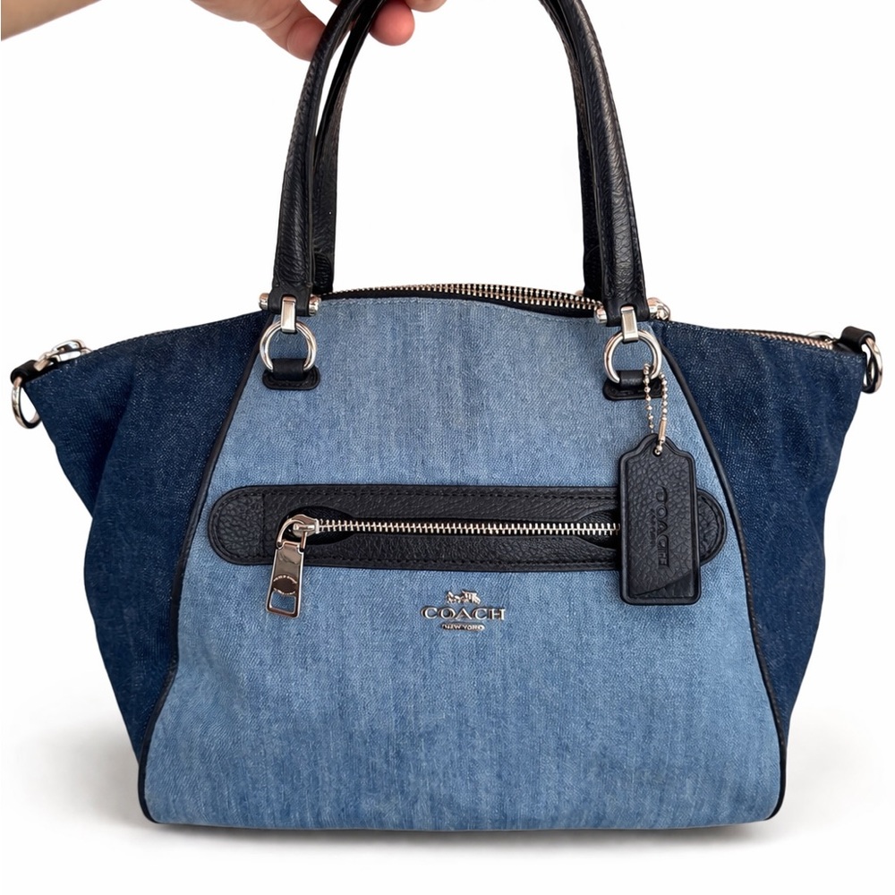 Coach Prairie Satchel in denim with a refined pebble leather trim
